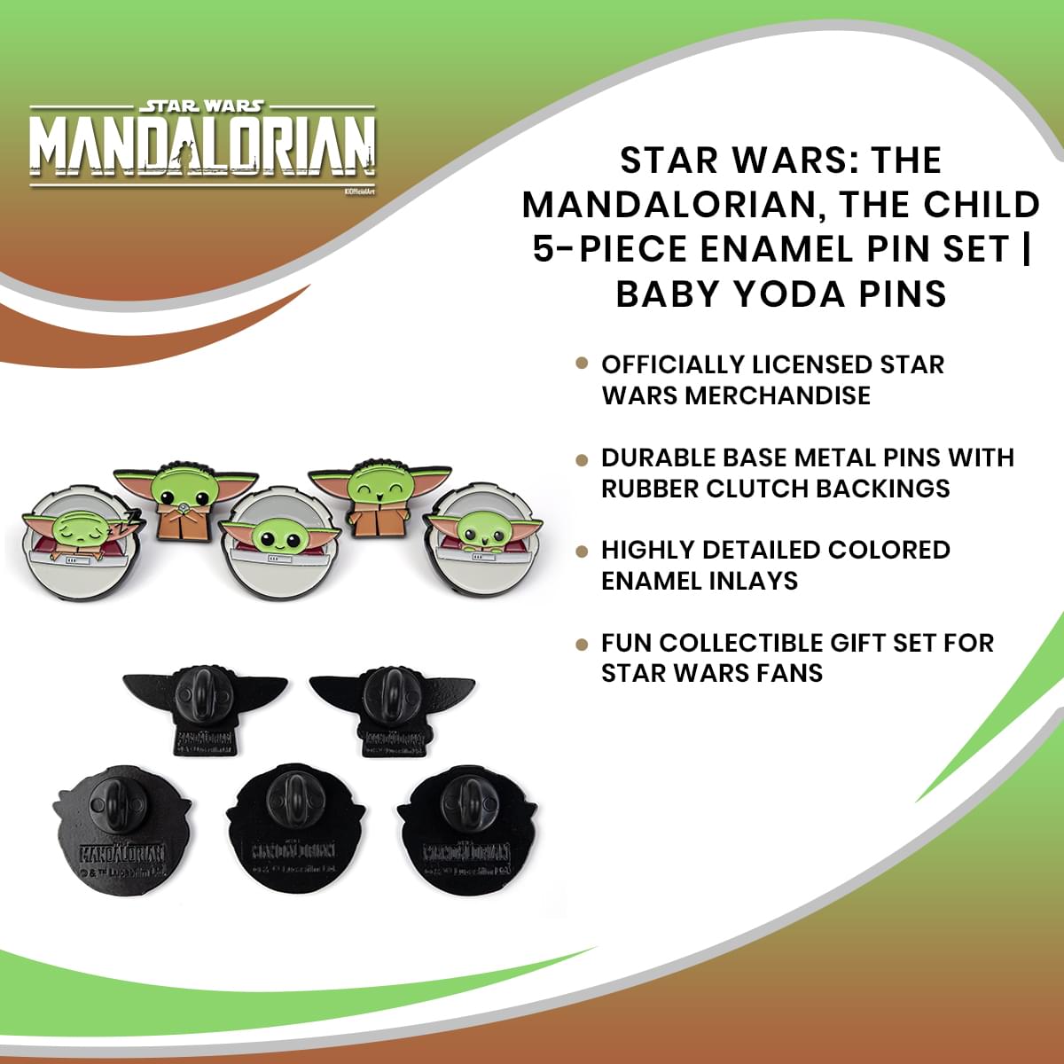 Star Wars: The Mandalorian, The Child 5-Piece Enamel Pin Set | Baby Yoda Pins