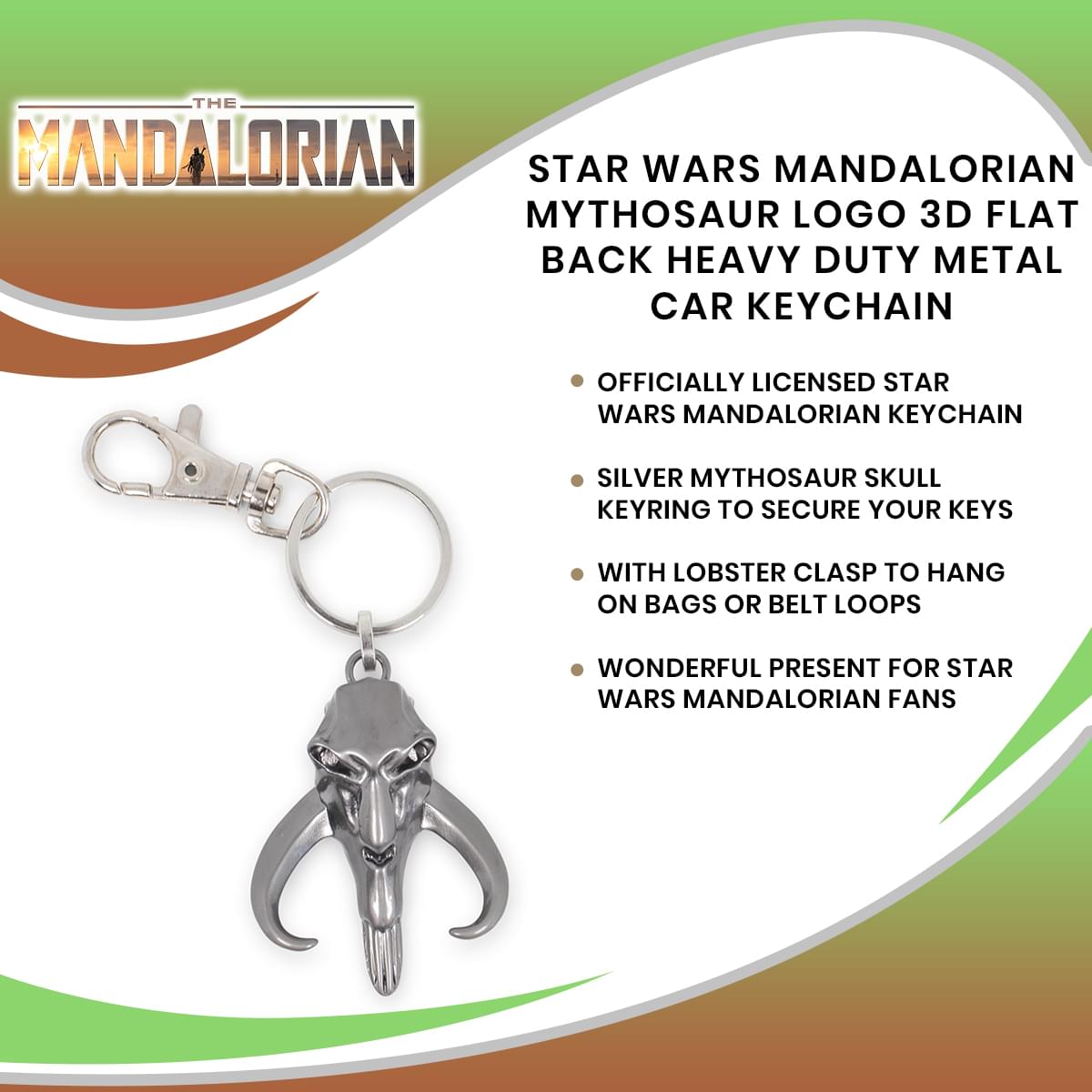 Star Wars Mandalorian Mythosaur Logo 3D Flat Back Heavy Duty Metal Car Keychain