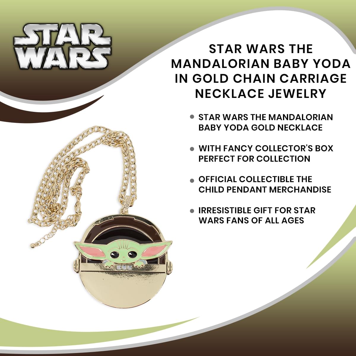 Star Wars: The Mandalorian The Child "Baby Yoda" In Carriage Gold Chain Necklace