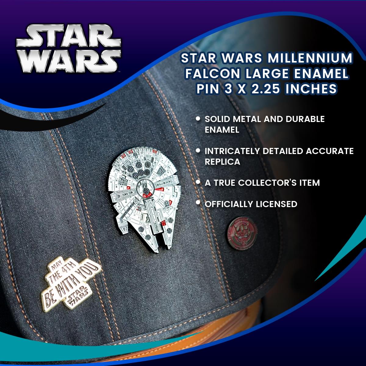 Star Wars Millennium Falcon Large Enamel Pin 3 X 2.25 inches