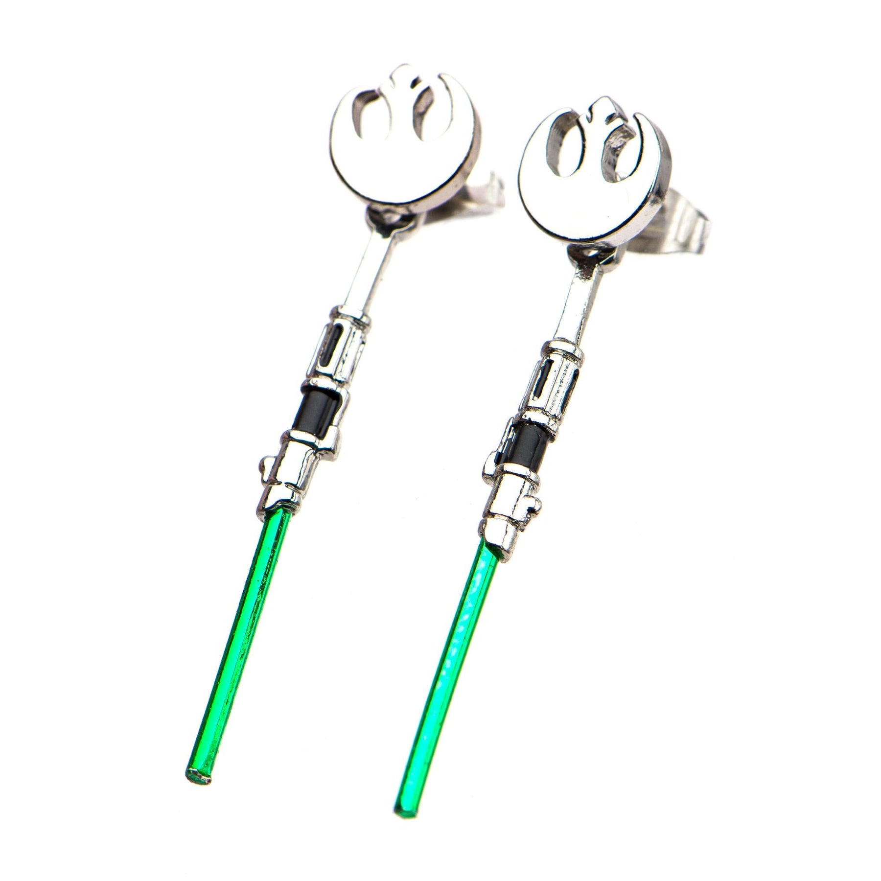 Star Wars Yoda Lightsaber Stainless Steel Jacket Dangle Earrings