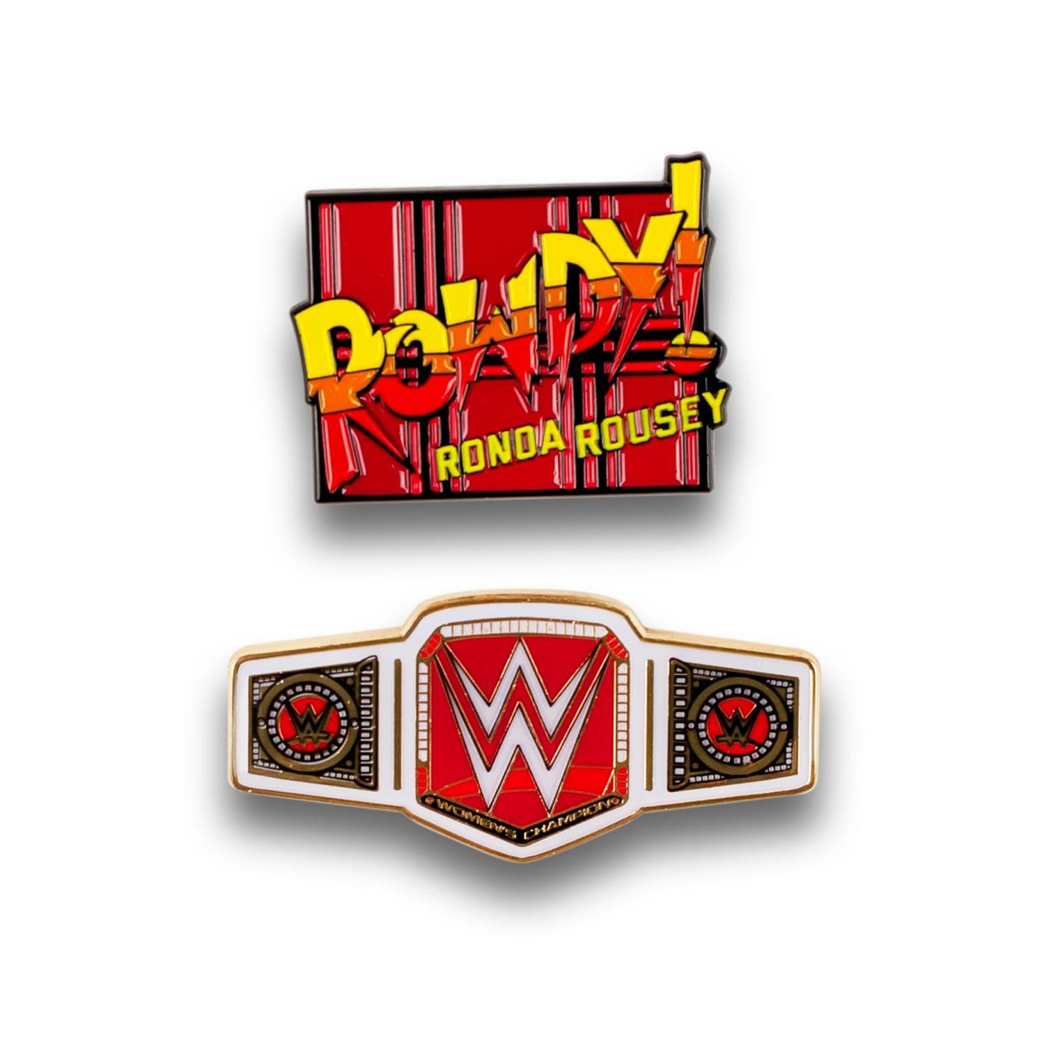 WWE Rowdy Ronda Rousey Collector Pin Set | Exclusive Women's Champion Belt Pin