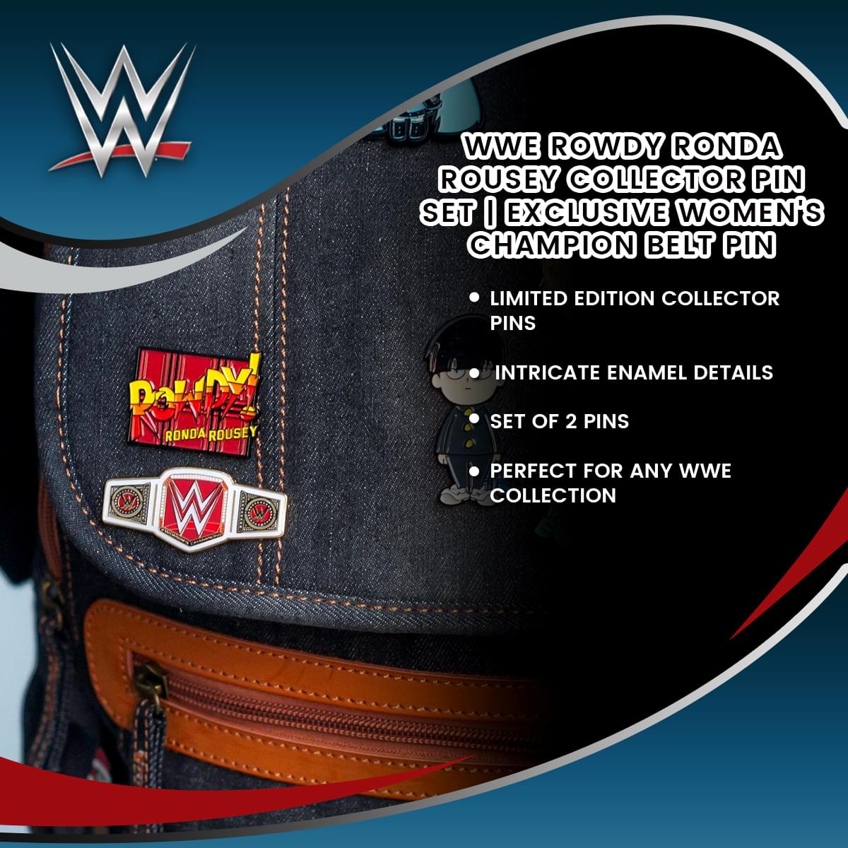 WWE Women's Championship Title Belt & Ronda Rousey Pin Set