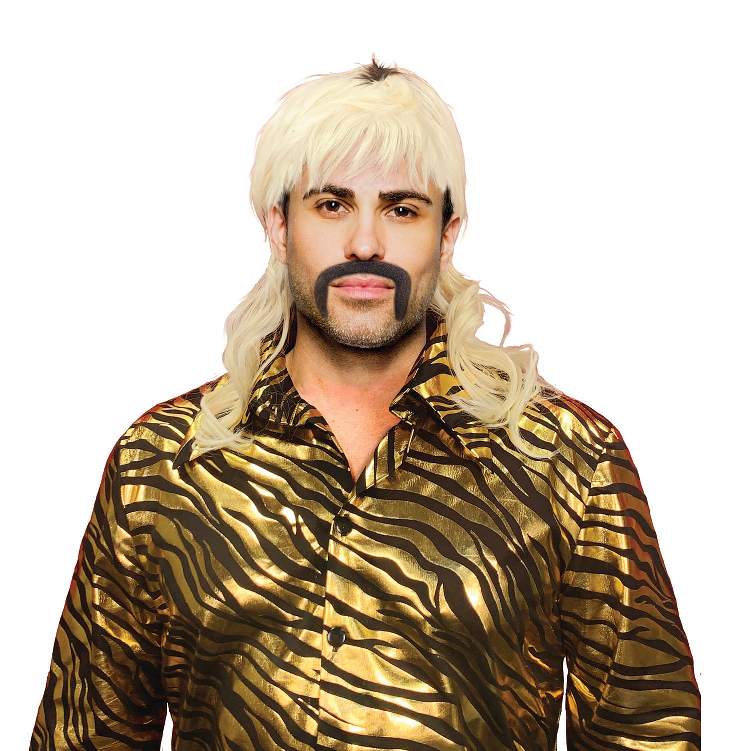 King of Tigers Cosplay Wig | Blonde Mullet Wig and False Mustache Costume Set
