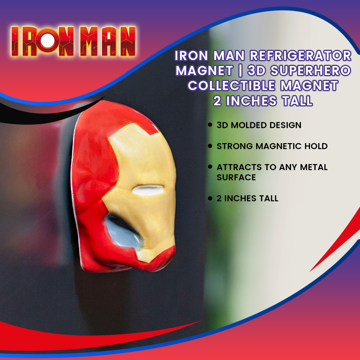 Iron Man Refrigerator Magnet | 3D Superhero Collectible Magnet | 2 Inches Tall