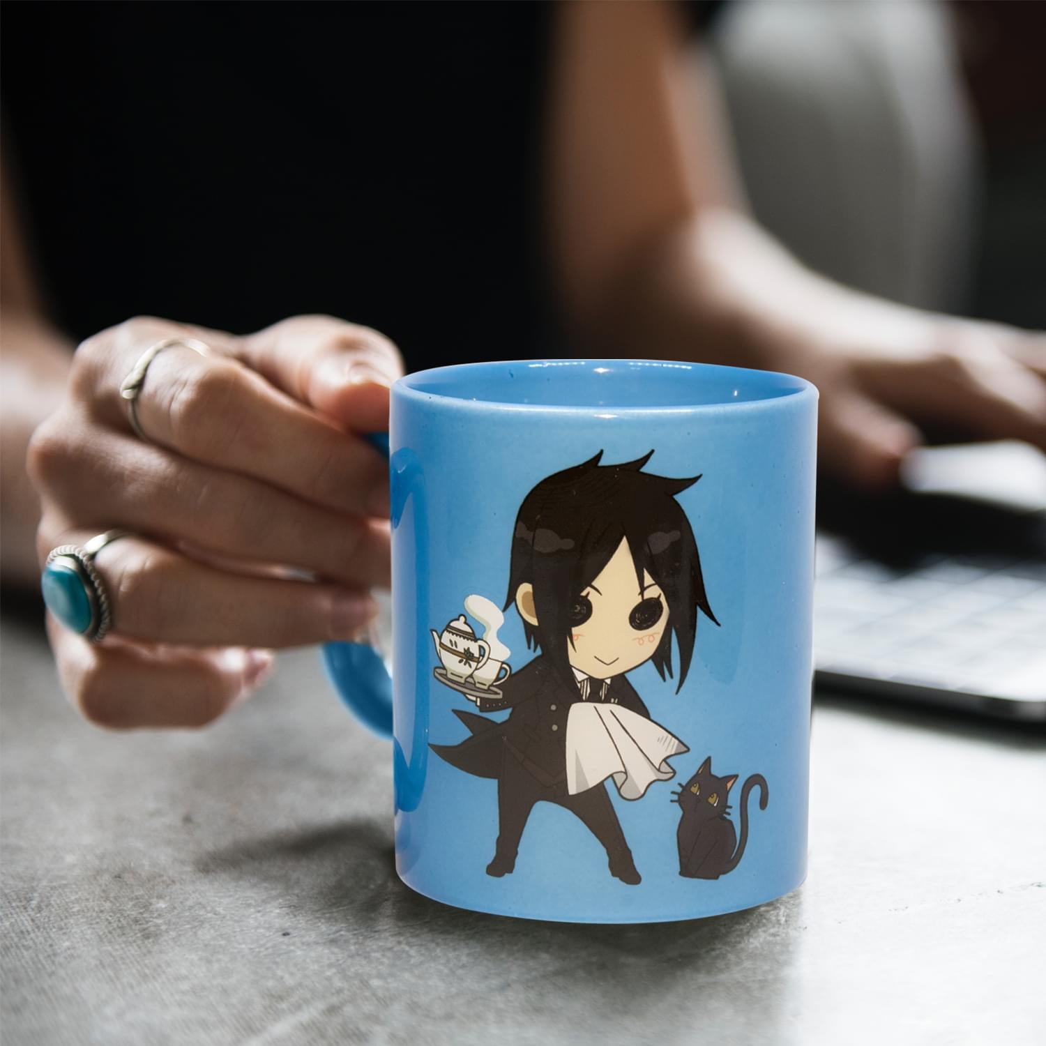 Black Butler Mug | Black Butler Chibi Sebastian and Cat Coffee Mug