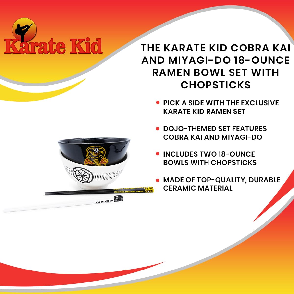 The Karate Kid Cobra Kai and Miyagi-Do 18-Ounce Ramen Bowl Set with Chopsticks