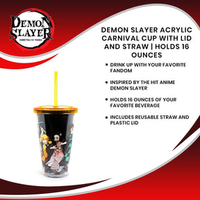 Demon Slayer Acrylic Carnival Cup with Lid and Straw | Holds 16 Ounces