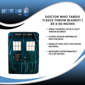 Doctor Who TARDIS Fleece Throw Blanket | 45 x 60 Inches