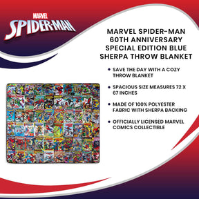 Marvel Spider-Man 60th Anniversary Special Edition Blue Sherpa Throw Blanket