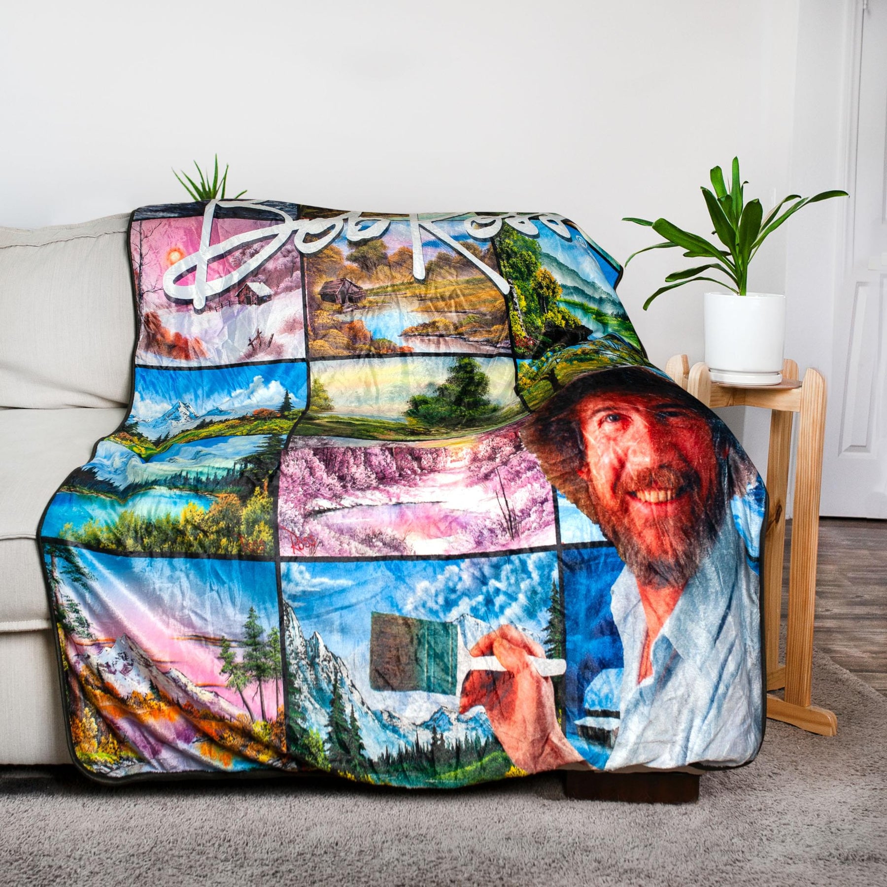 Bob Ross Oversized Fleece Sherpa Throw Blanket | 54 x 72 Inches