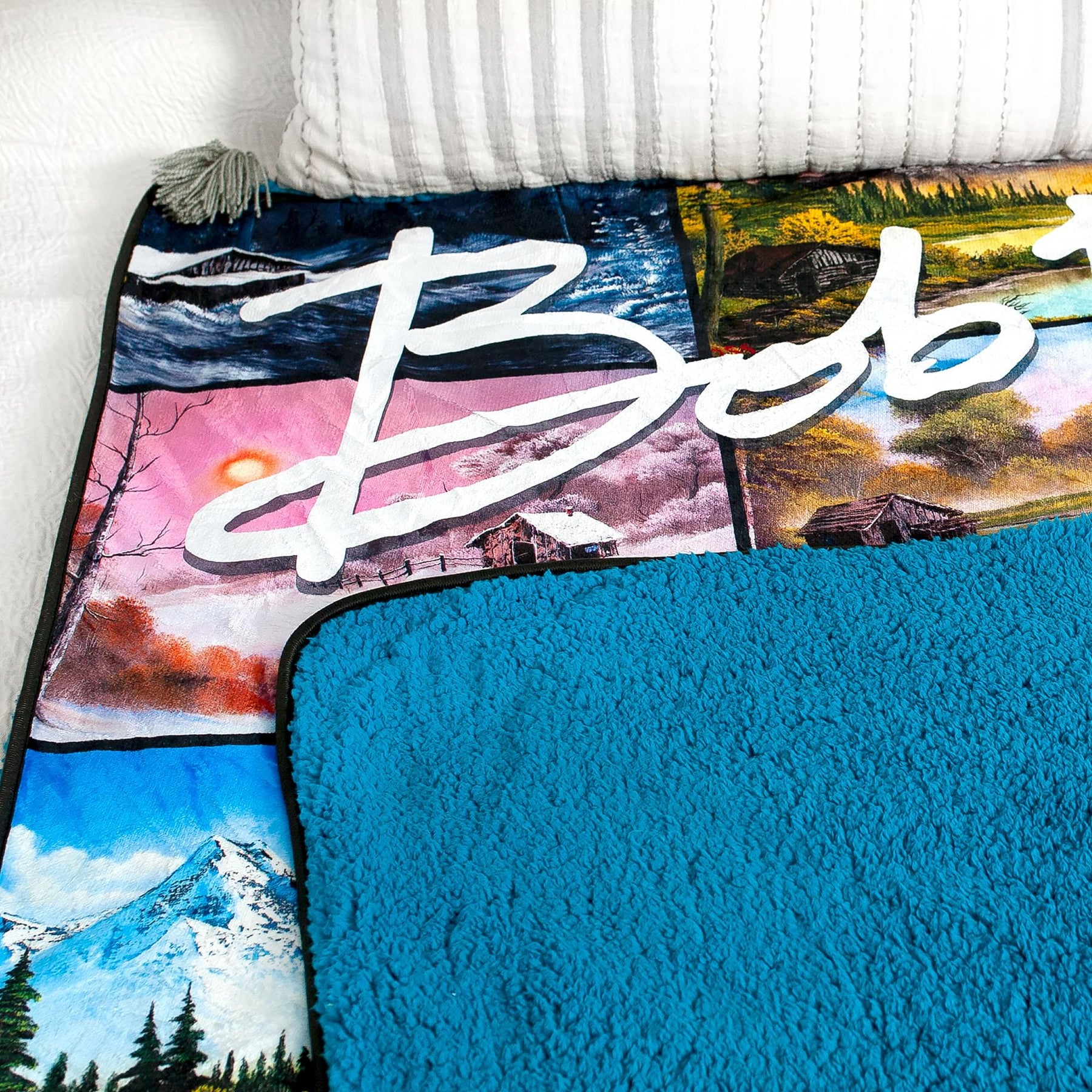 Bob Ross Oversized Fleece Sherpa Throw Blanket | 54 x 72 Inches