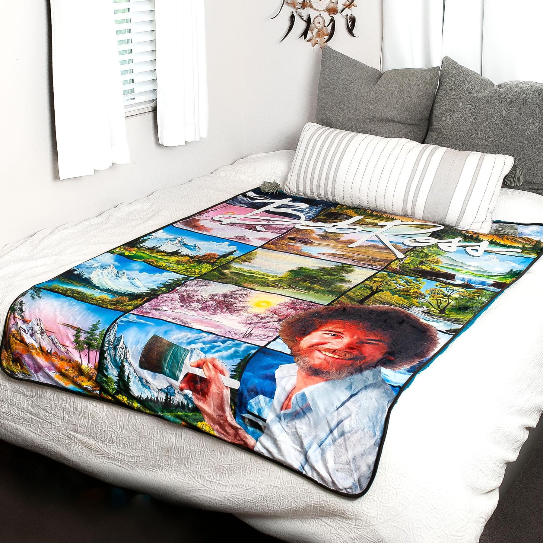 Bob Ross Oversized Fleece Sherpa Throw Blanket | 54 x 72 Inches