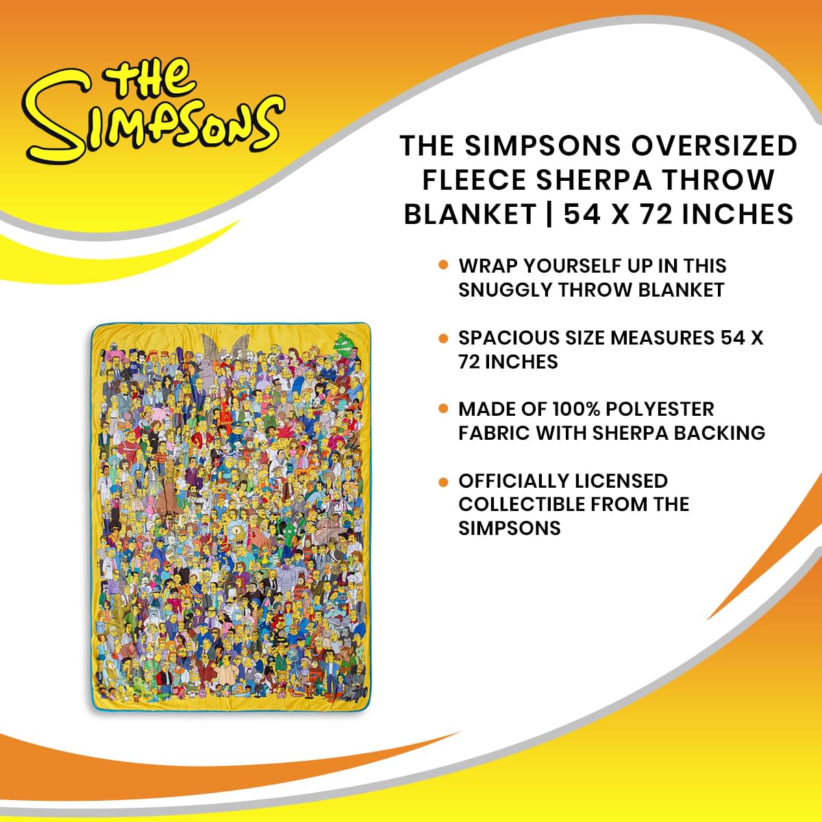 The Simpsons Oversized Fleece Sherpa Throw Blanket | 49 x 72 Inches