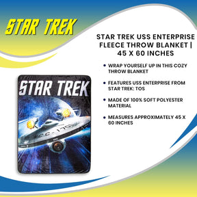 Star Trek USS Enterprise Fleece Throw Blanket | 45 x 60 Inches