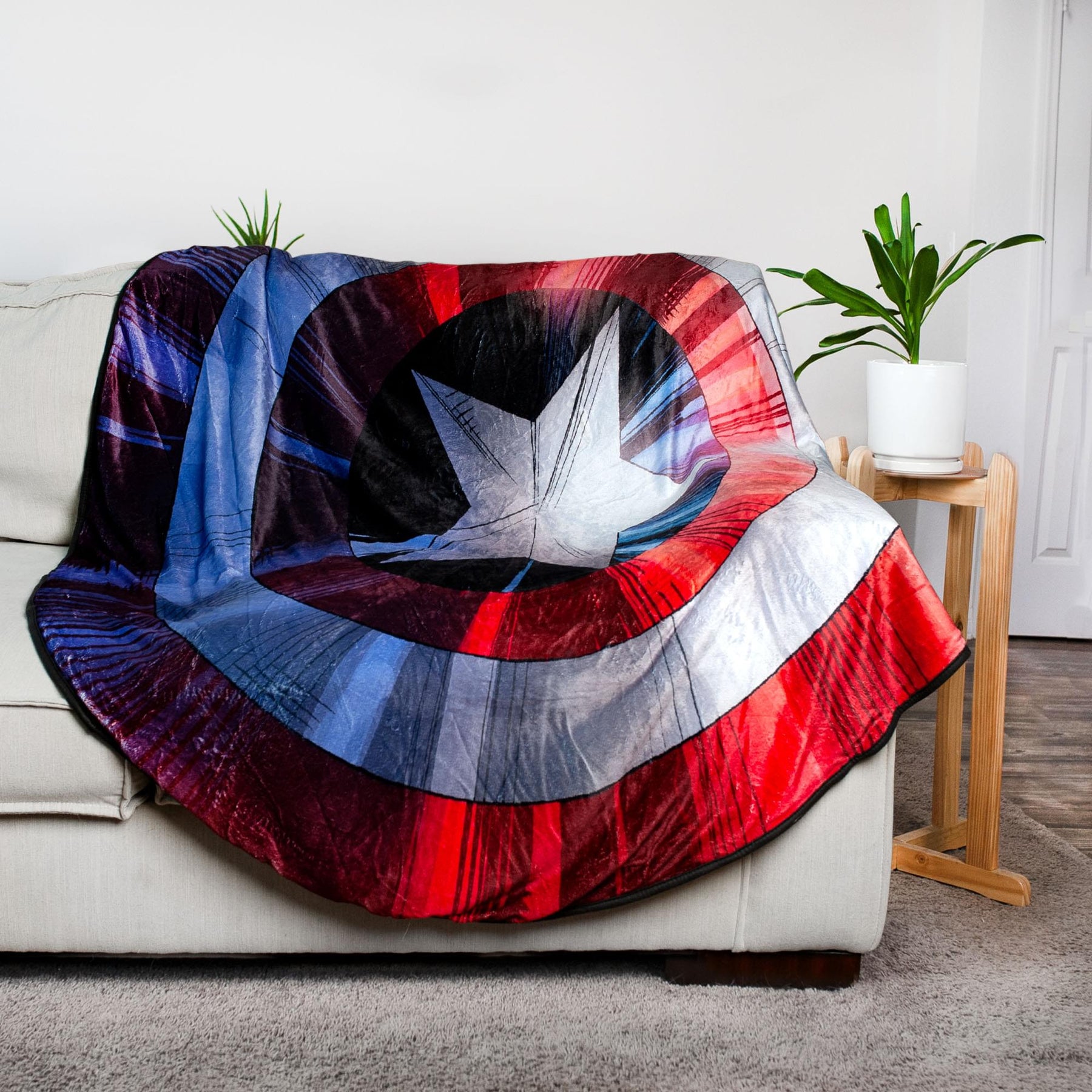 Marvel Captain America Shield Oversized Fleece Sherpa Throw Blanket | 72 Inches