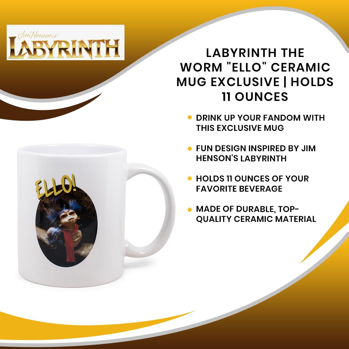 Labyrinth The Worm "Ello" Ceramic Mug Exclusive | Holds 11 Ounces