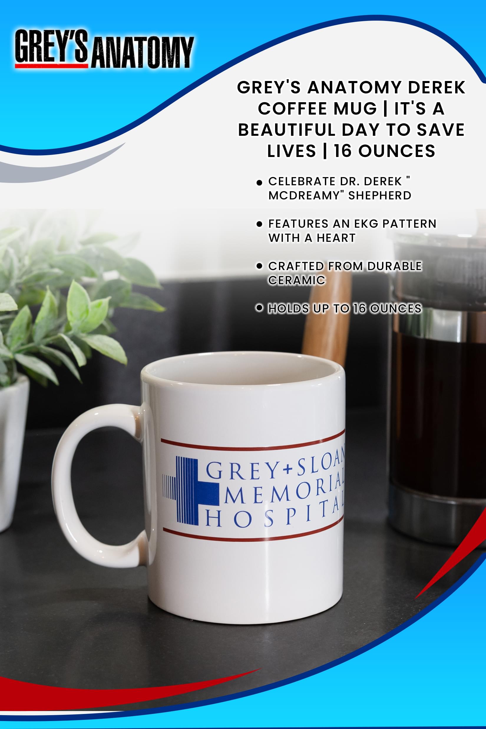 Greys Anatomy Derek Coffee Mug | It's A Beautiful Day To Save Lives | 16 Ounces