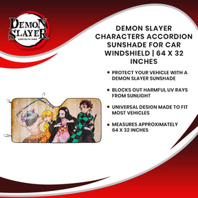 Demon Slayer Characters Accordion Sunshade for Car Windshield | 64 x 32 Inches