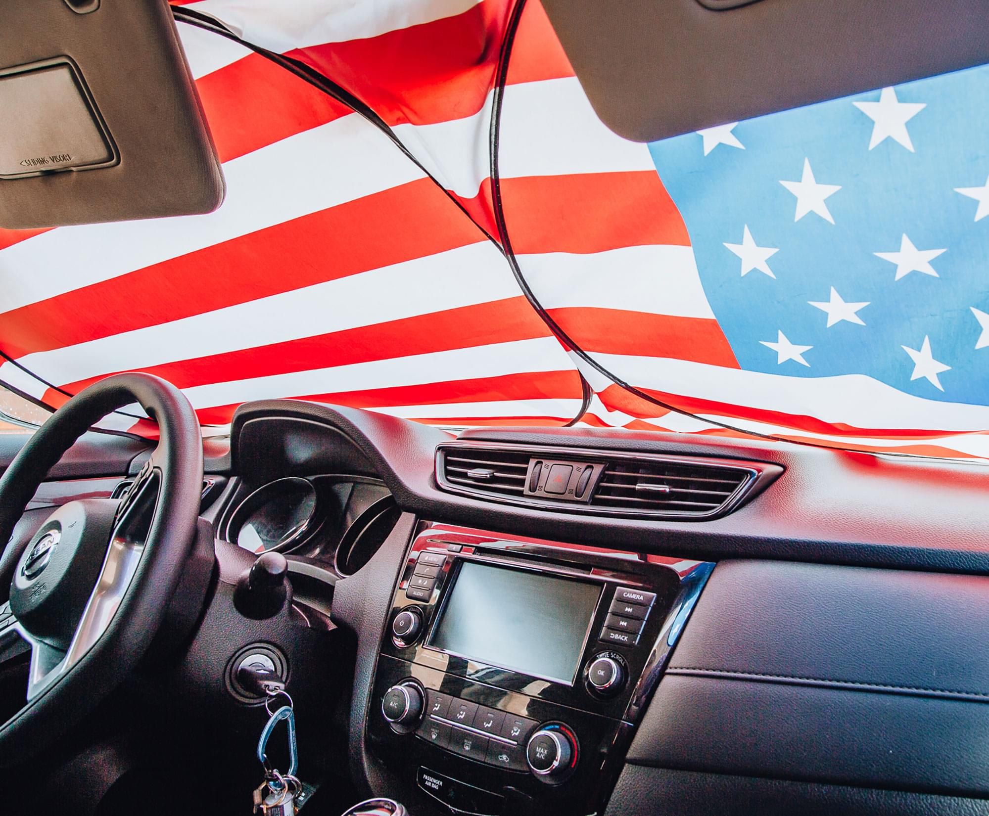 American Flag Sunshade for Car Windshield | 64 x 32 Inches