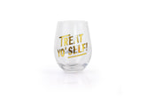 Parks and Recreation Treat Yo Self Stemless Wine Glass | Gold