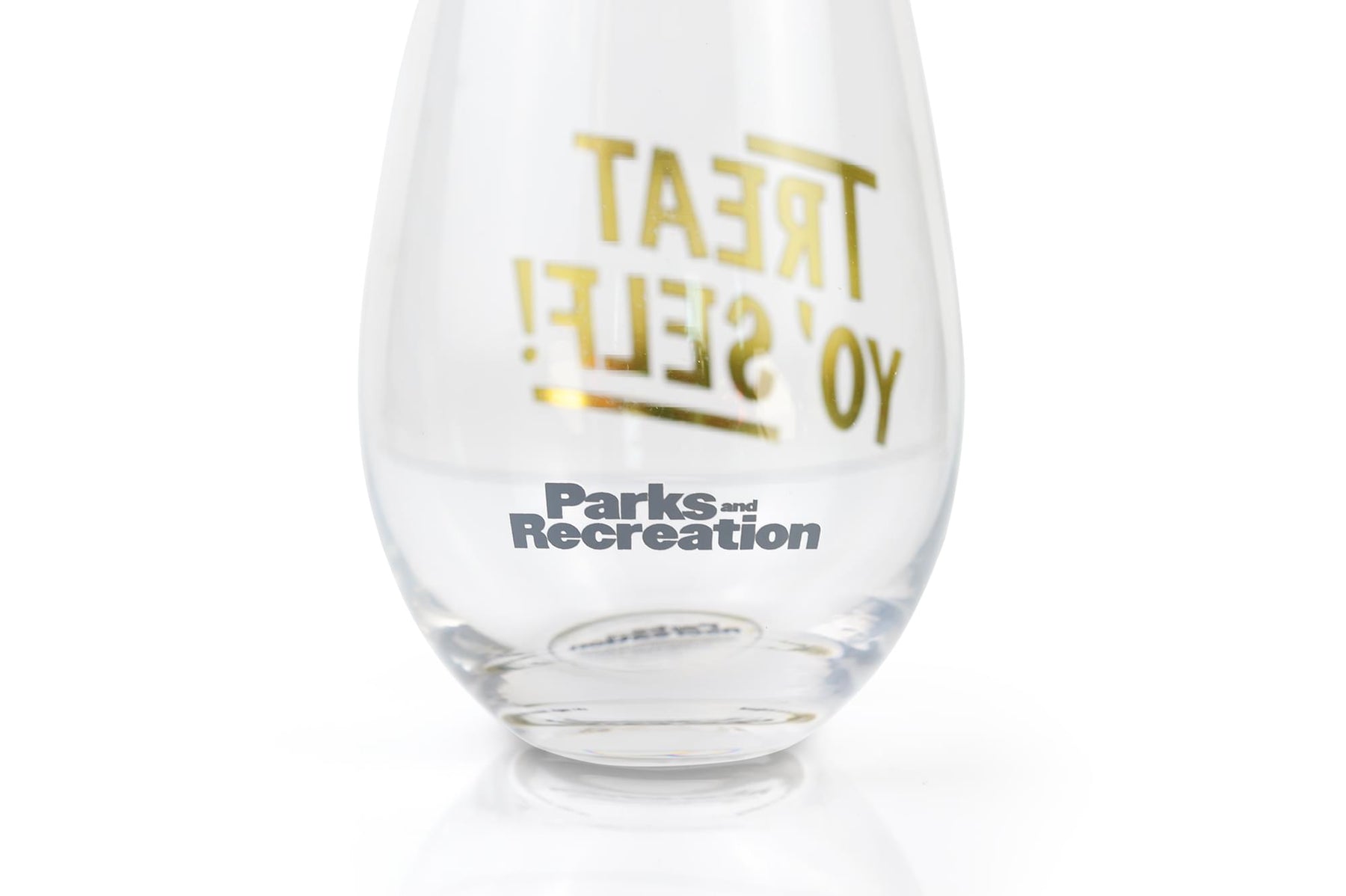 Parks and Recreation Treat Yo Self Stemless Wine Glass | Gold