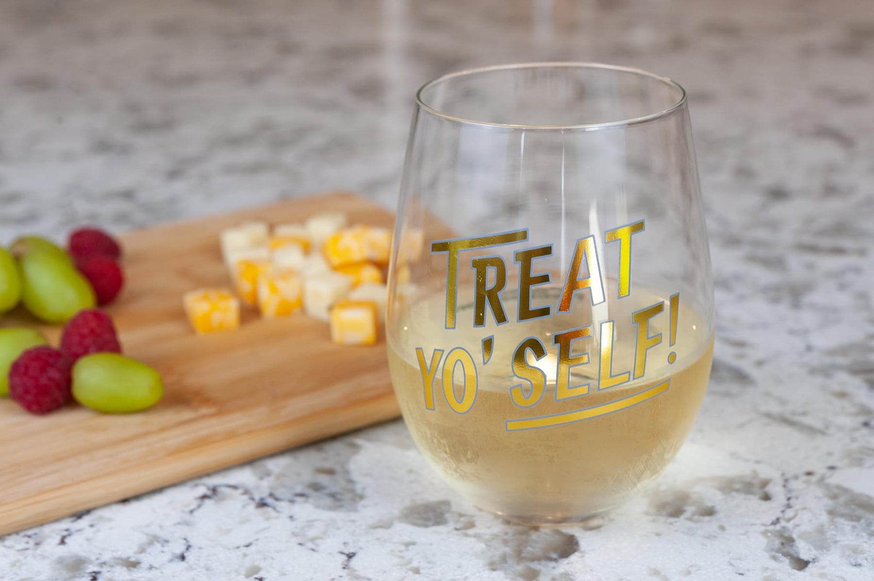 Parks and Recreation Treat Yo Self Stemless Wine Glass | Gold
