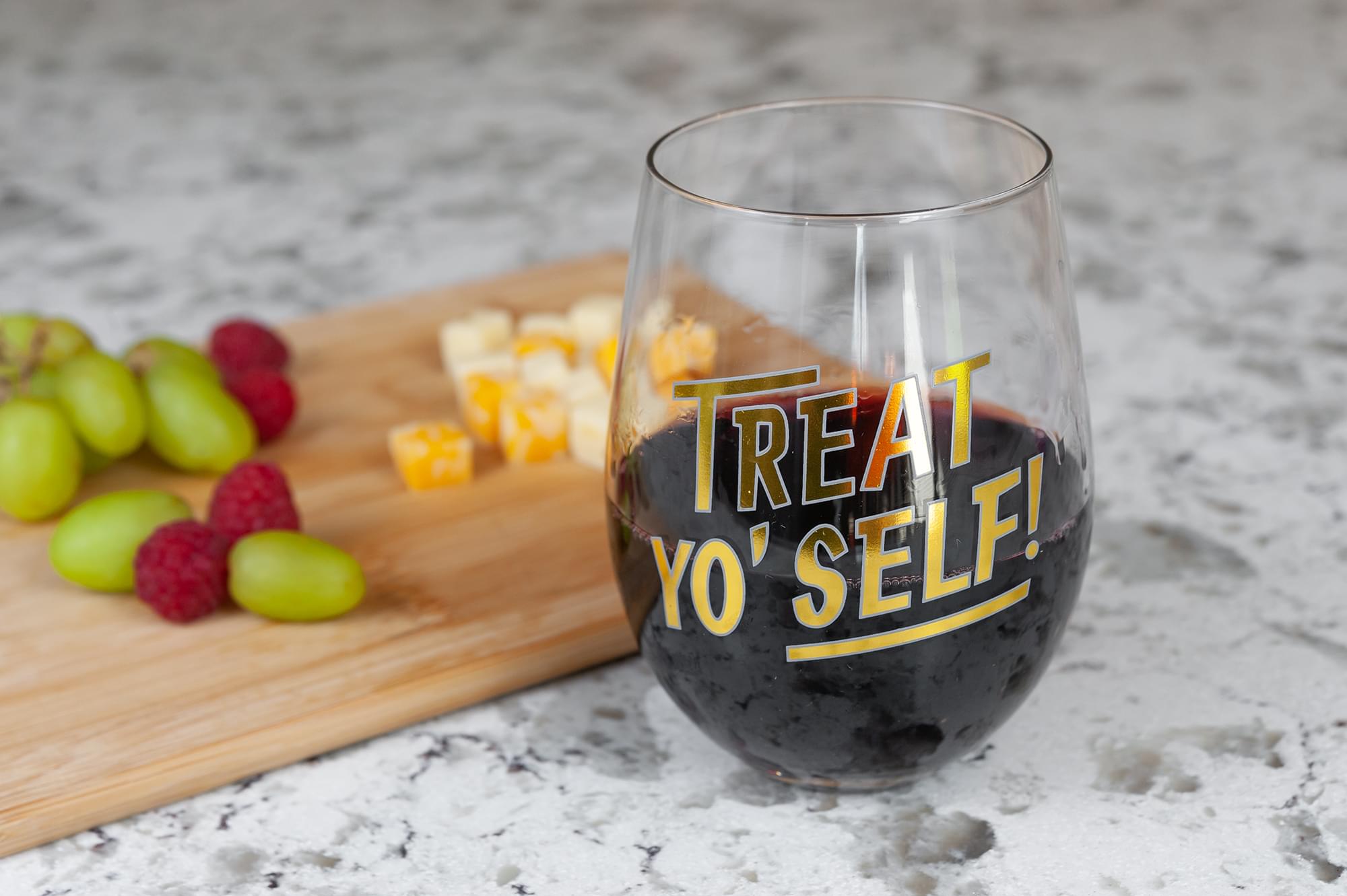 Parks and Recreation Treat Yo Self Stemless Wine Glass | Gold