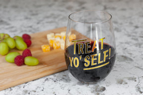 Parks and Recreation Treat Yo Self Stemless Wine Glass | Gold