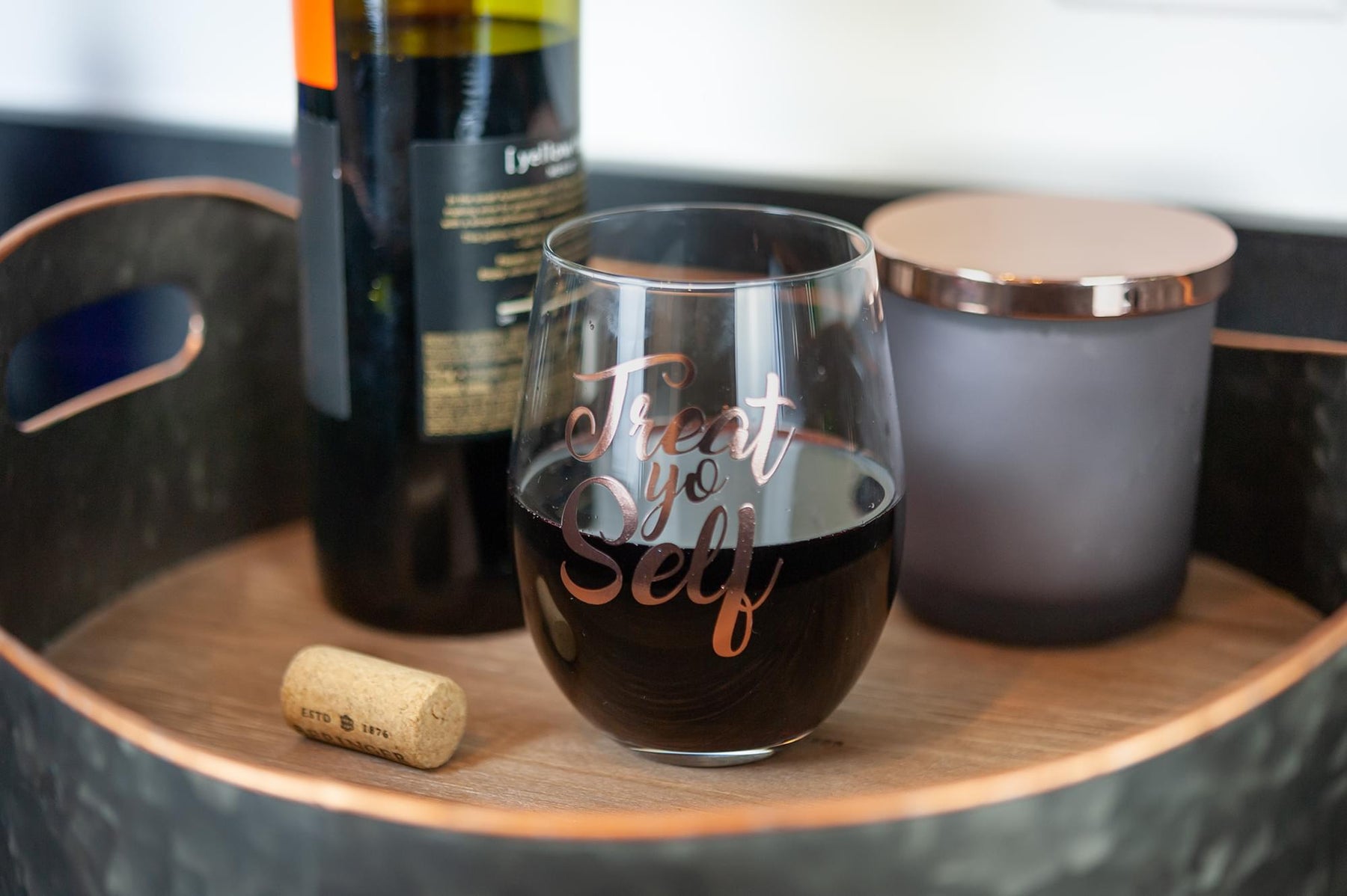 Parks and Recreation Treat Yo Self Stemless Wine Glass | Pink
