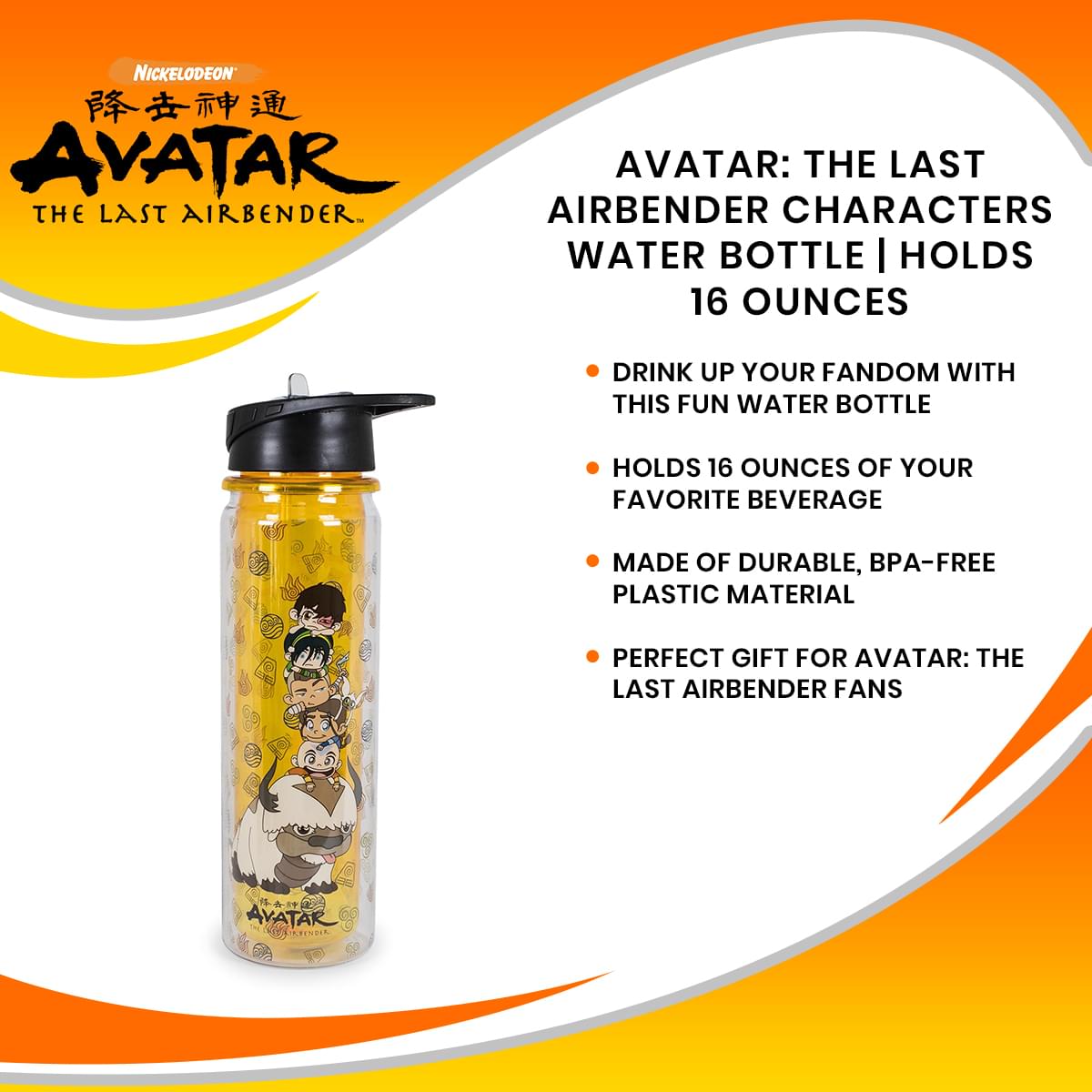 Avatar: The Last Airbender Characters Water Bottle | Holds 16 Ounces