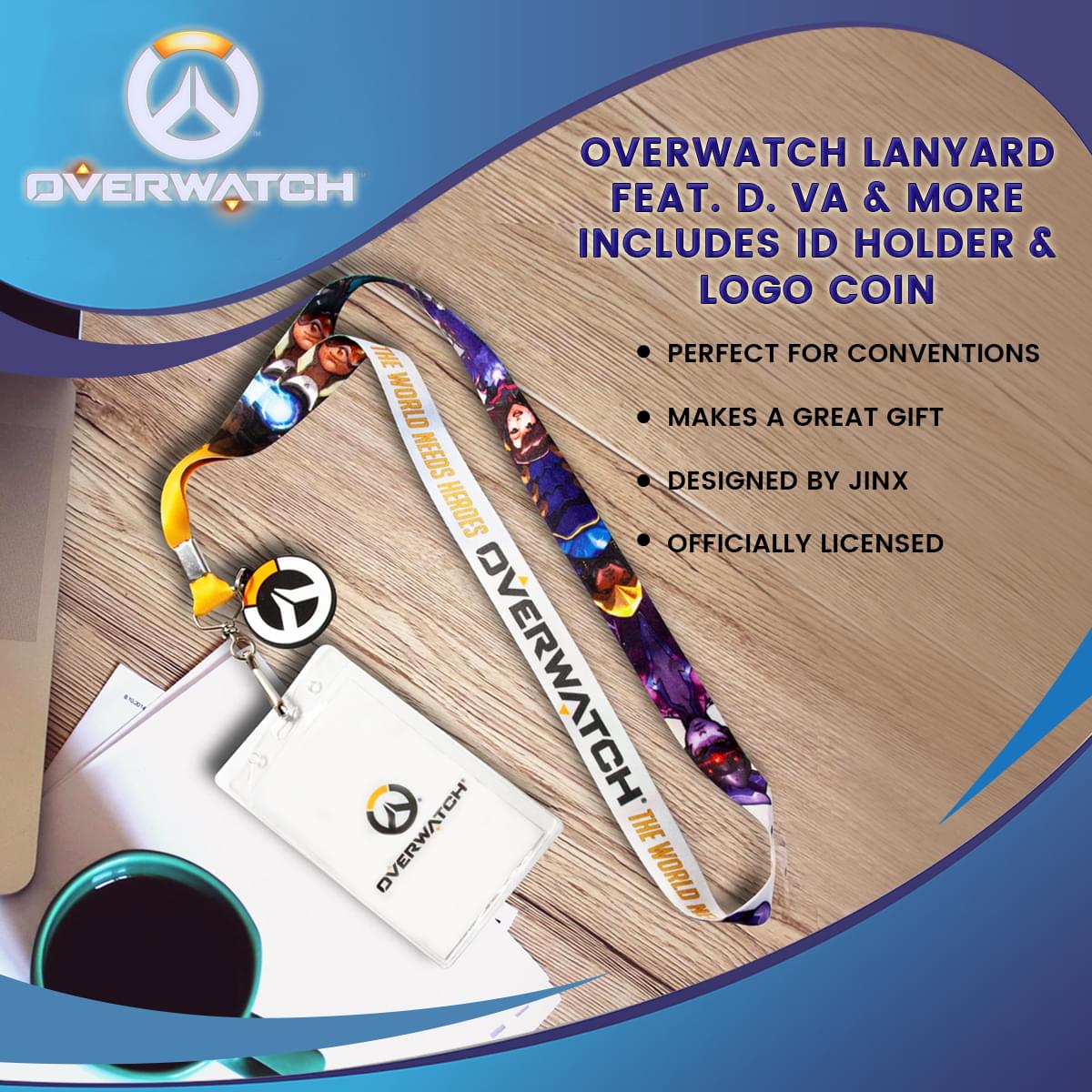 OFFICIAL Overwatch Lanyard | Feat. D. Va & More | Includes ID Holder & Logo Coin