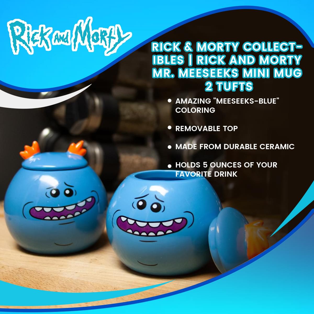 Rick & Morty Collectibles | Rick and Morty Mr. Meeseeks Mini Mug | 2 Tufts
