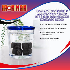 Iron Man Collectible | Marvel Cold Stones Set | Iron Man Granite Beverage Cubes