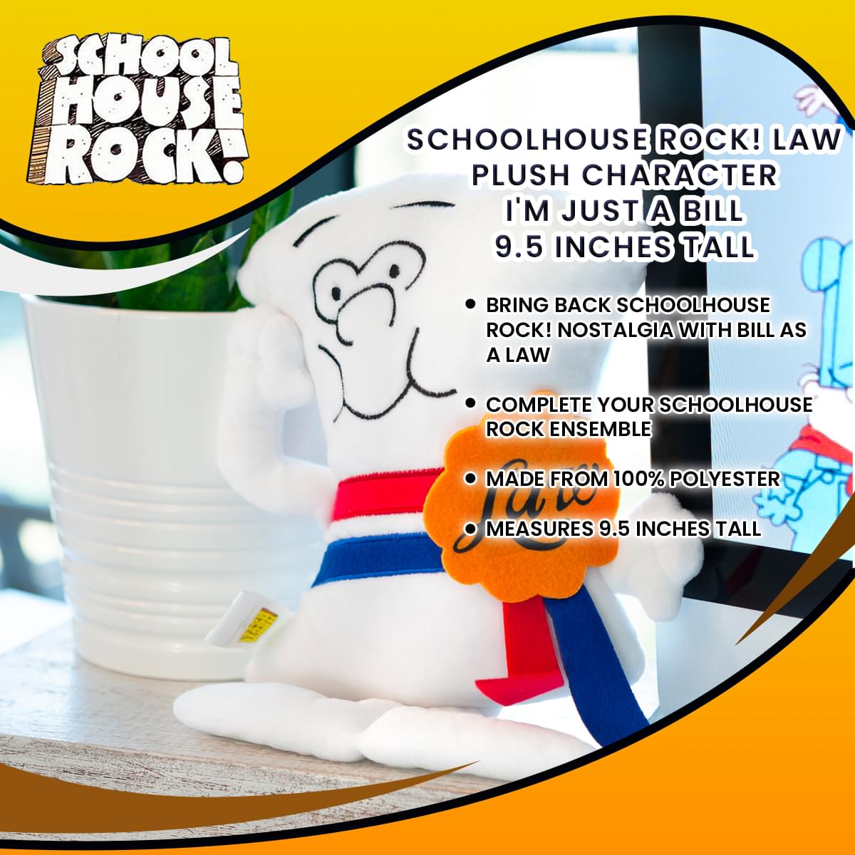 Schoolhouse Rock! Law Plush Character | I'm Just A Bill | 9.5 Inches Tall