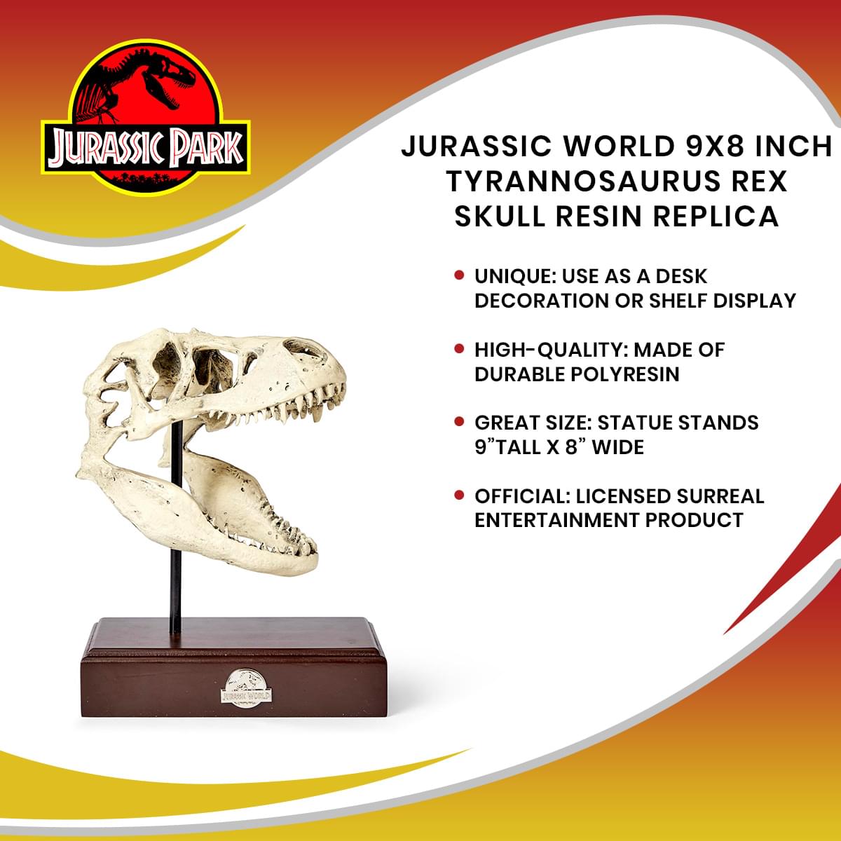 Jurassic World 9x8 Inch Tyrannosaurus Rex Skull Resin Replica