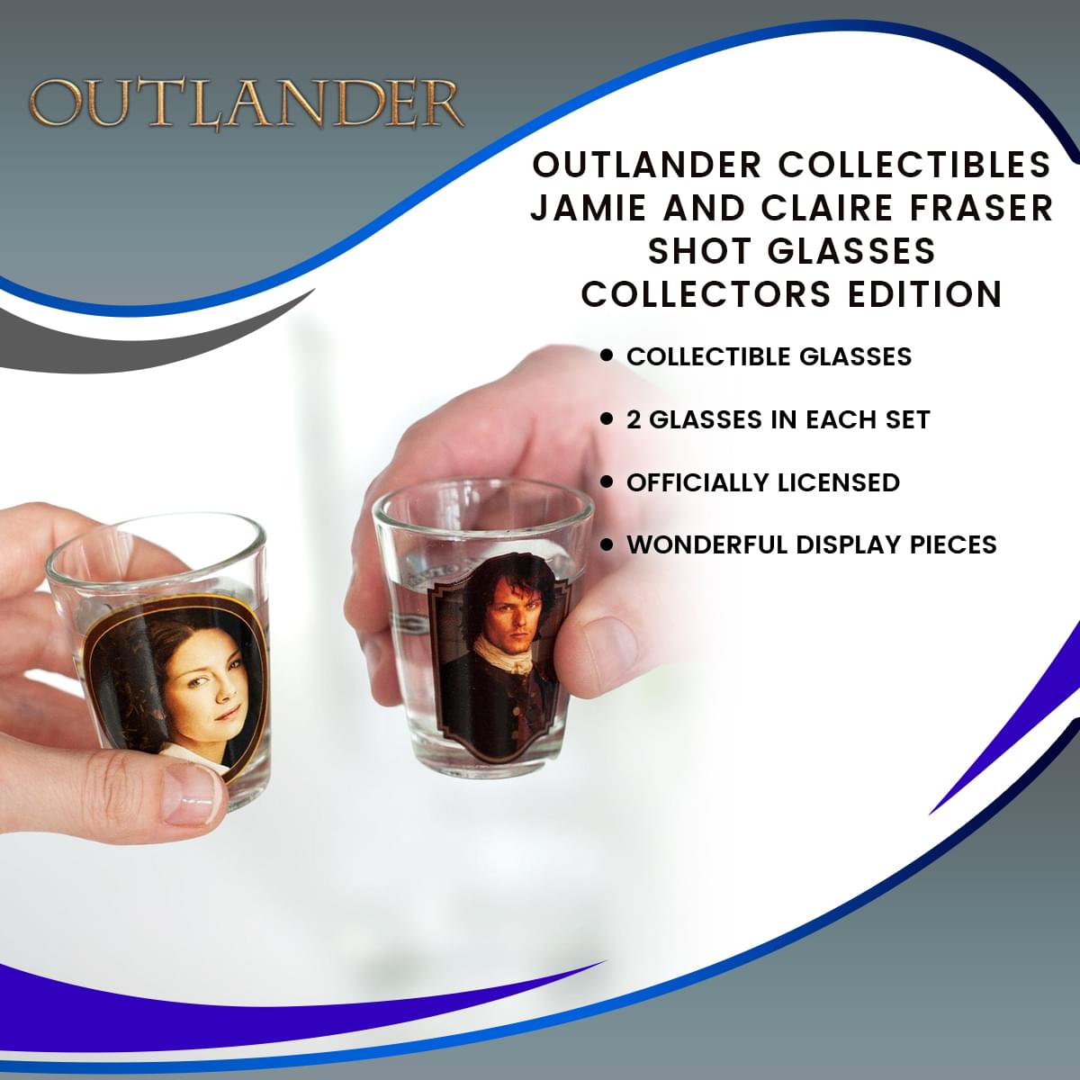 Outlander Collectibles Jamie and Claire Fraser Shot Glasses | Collectors Edition