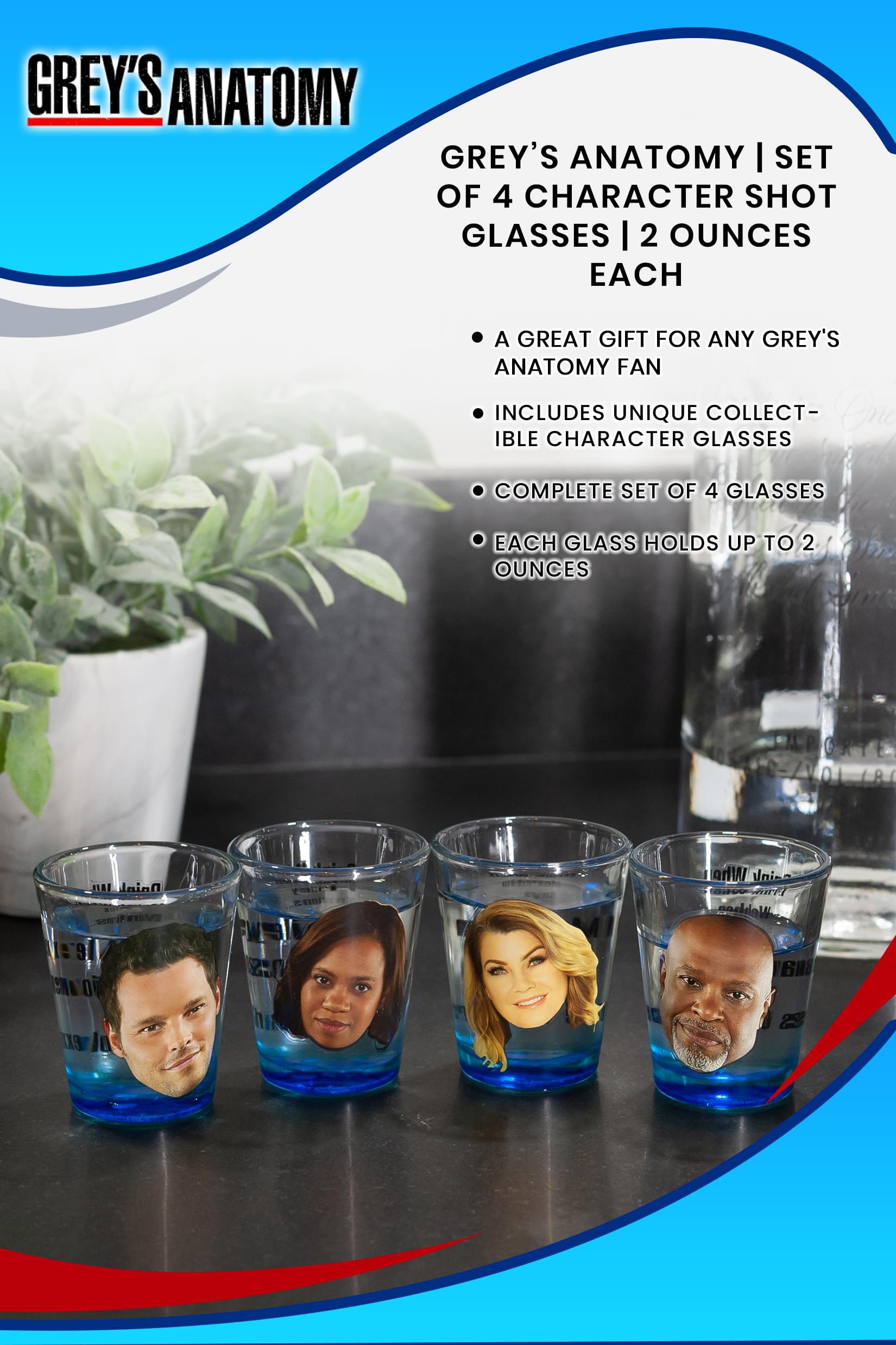 Greys Anatomy Drinking Game | Set Of 4 Character Shot Glasses | 2 Ounces Each