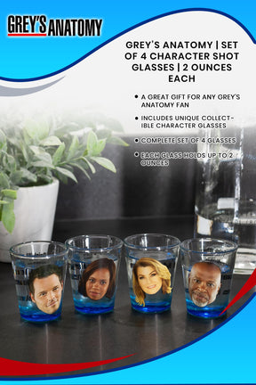 Greys Anatomy Drinking Game | Set Of 4 Character Shot Glasses | 2 Ounces Each