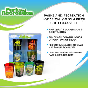 Parks and Recreation Location Logos 4 Piece Shot Glass Set