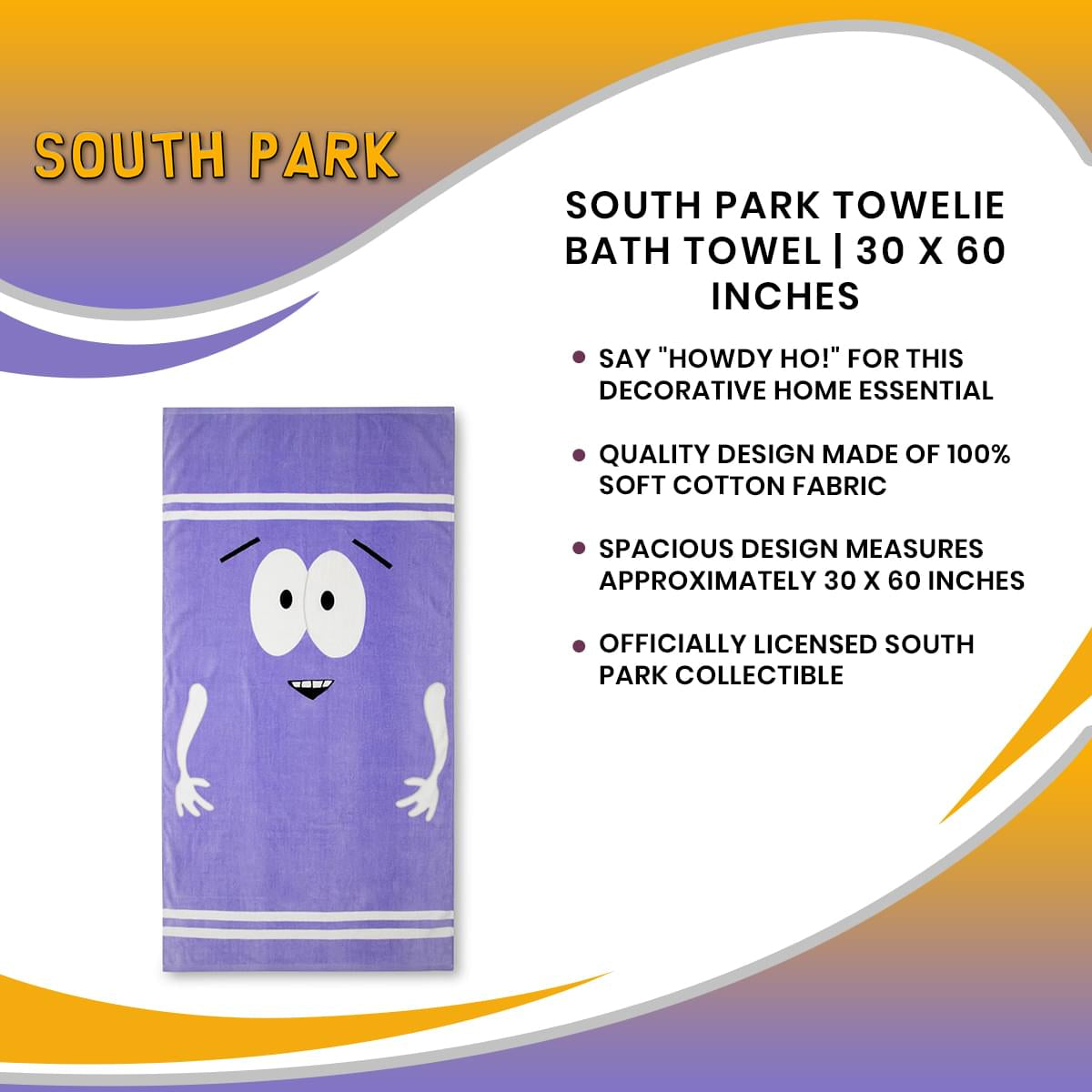 South Park Towelie Bath Towel, 30 x 60 Inches