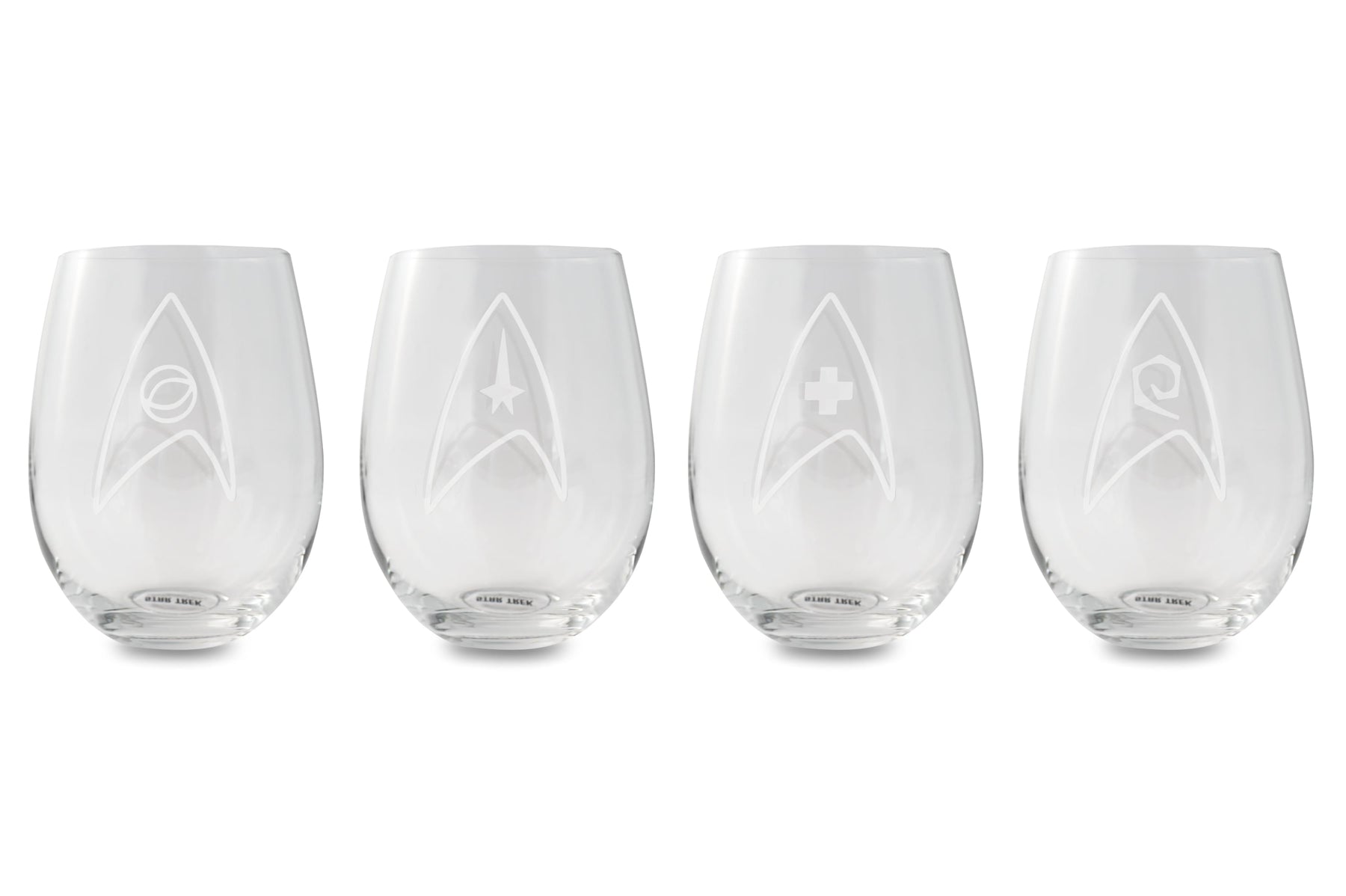 Star Trek Stemless Wine Glass Etched Starfleet Insignia 20-Ounce Glasses | Set Of 4