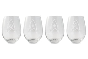 Star Trek Stemless Wine Glass Etched Starfleet Insignia 20-Ounce Glasses | Set Of 4