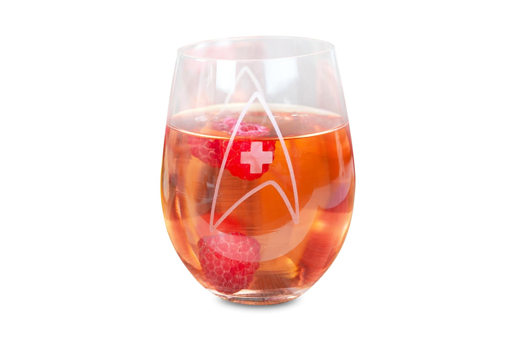 Star Trek Stemless Wine Glass Decorative Etched Medical Emblem | Holds 20 Ounces