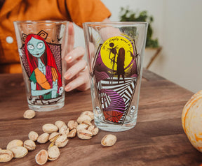 Disney Nightmare Before Christmas Jack & Sally 16-Ounce Pint Glasses | Set of 4