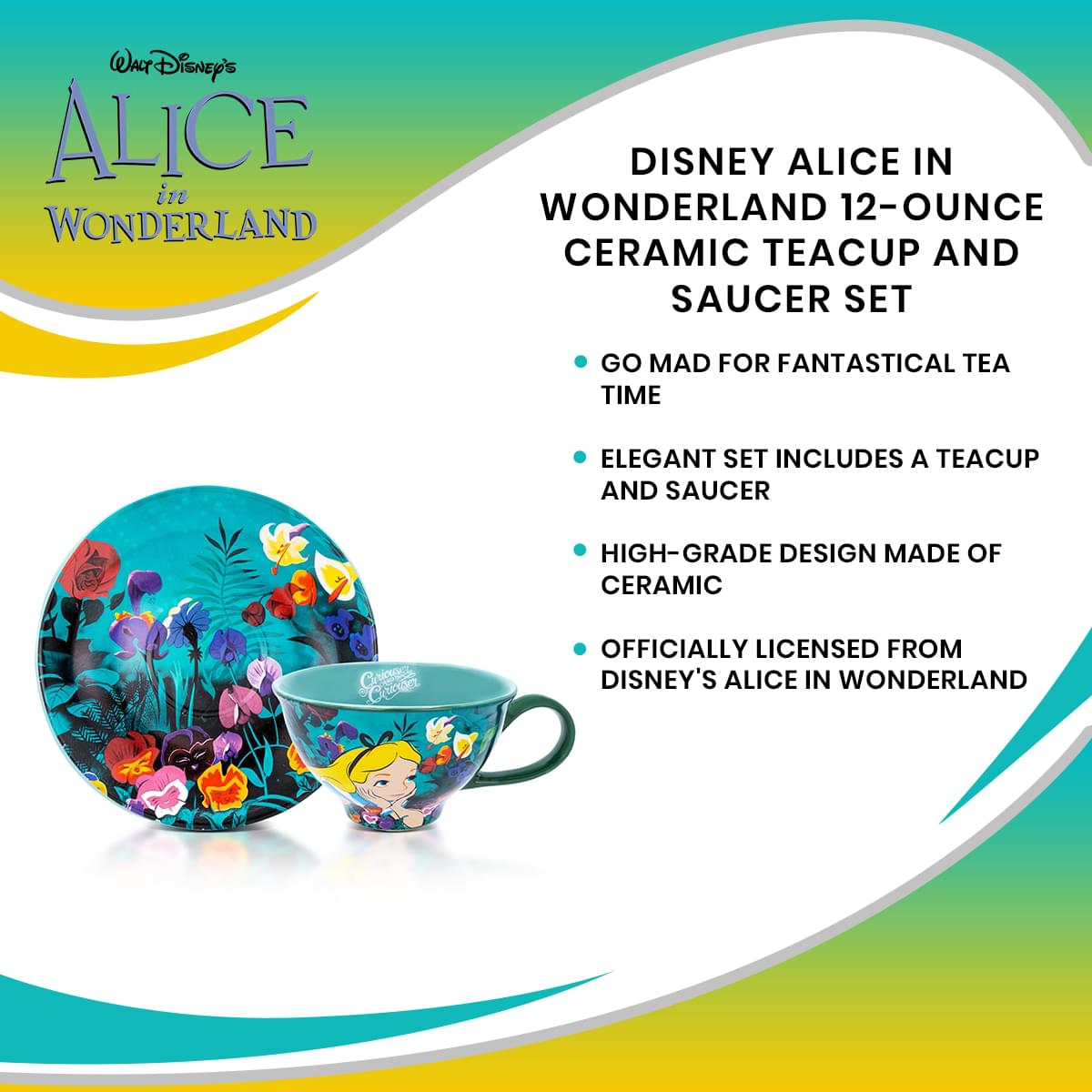 Disney Alice In Wonderland Ceramic Teacup and Saucer Set | SDCC 2022 Exclusive