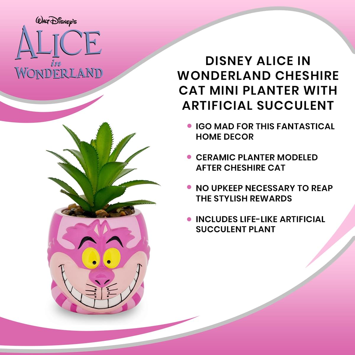 alice in wonderland plant pot Disney Alice In Wonderland Cheshire Cat Mini Planter with Artificial Succulent