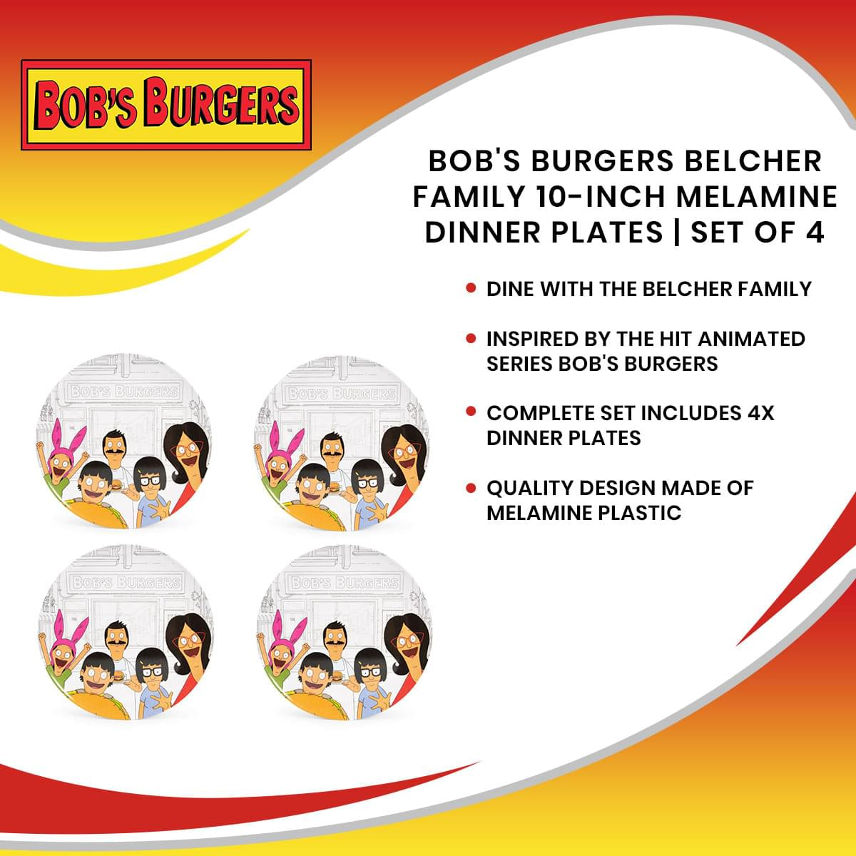 Bob's Burgers Belcher Family 10-Inch Melamine Dinner Plates | Set of 4