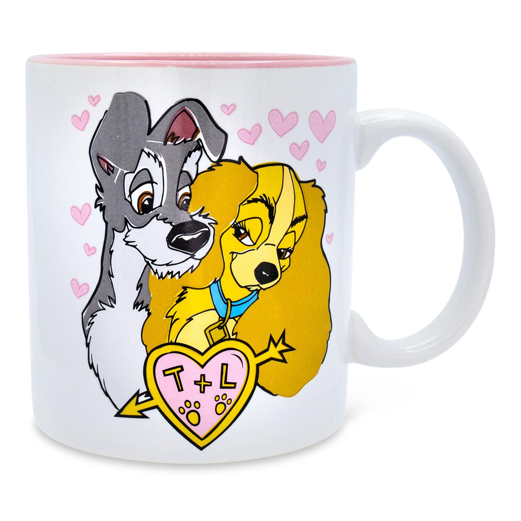 Disney Lady and the Tramp Doodle Sketch Hearts Ceramic Mug | Holds 20 Ounces