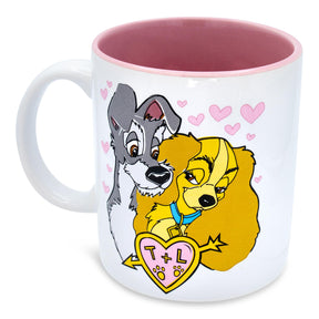 Disney Lady and the Tramp Doodle Sketch Hearts Ceramic Mug | Holds 20 Ounces